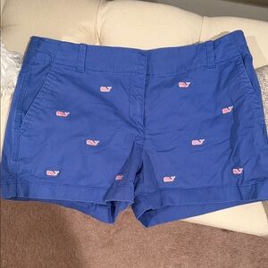 Vineyard Vines Blue Women's Cargo Shorts with Pink Whale Embroidery